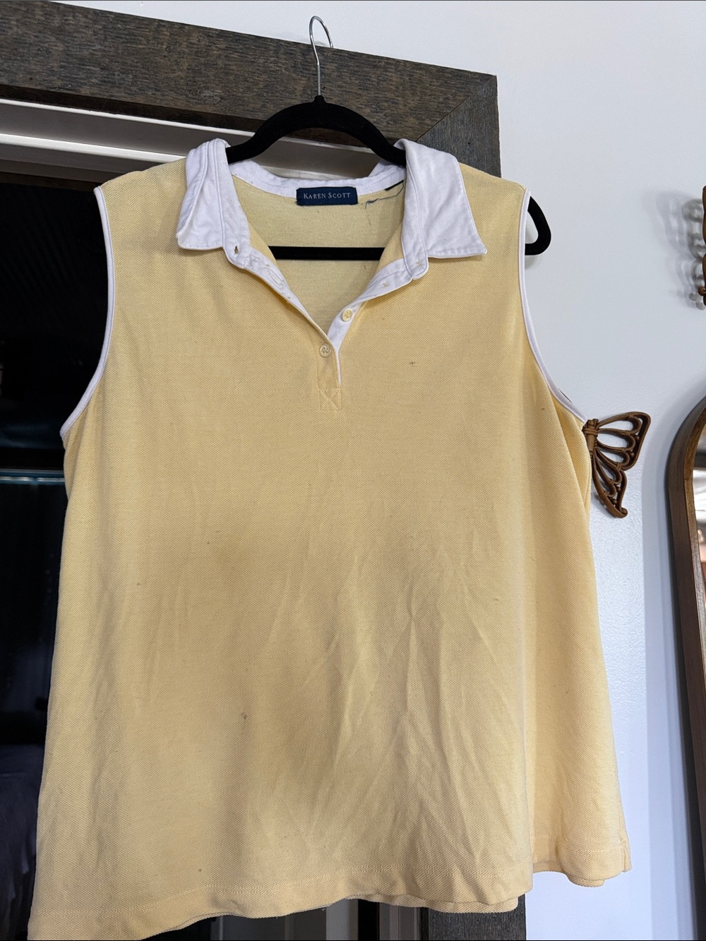 Karen Scott Yellow Sleeveless Polo with White Collar